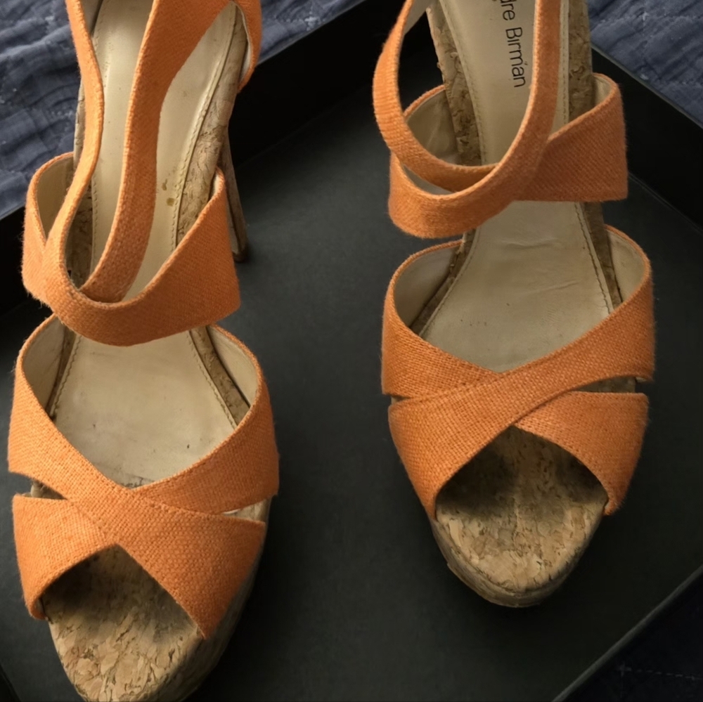 Alexandre Birman Orange Cross-Strap Heels Size 7...